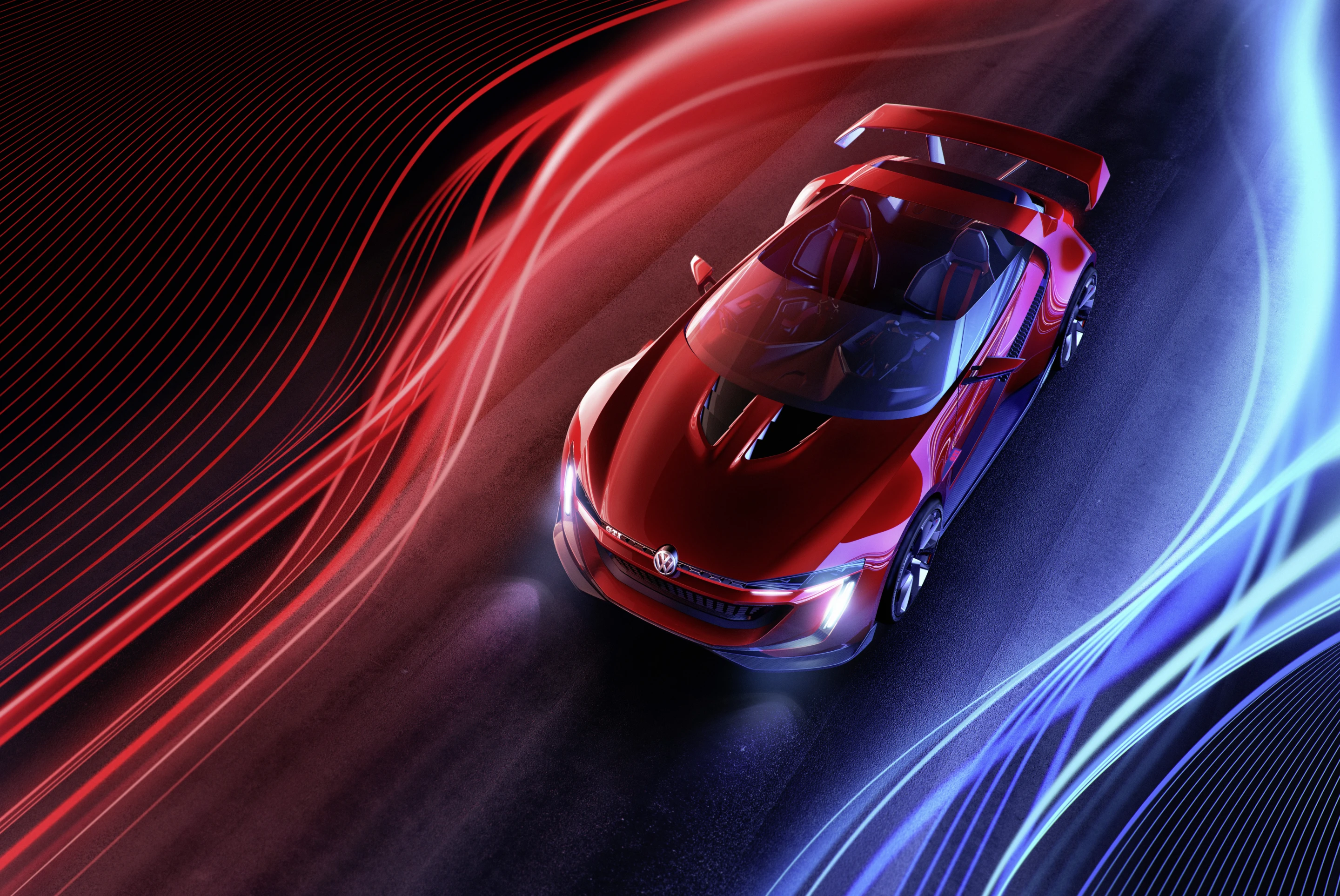 The Vision roadster has a massive rear wing for increased downforce