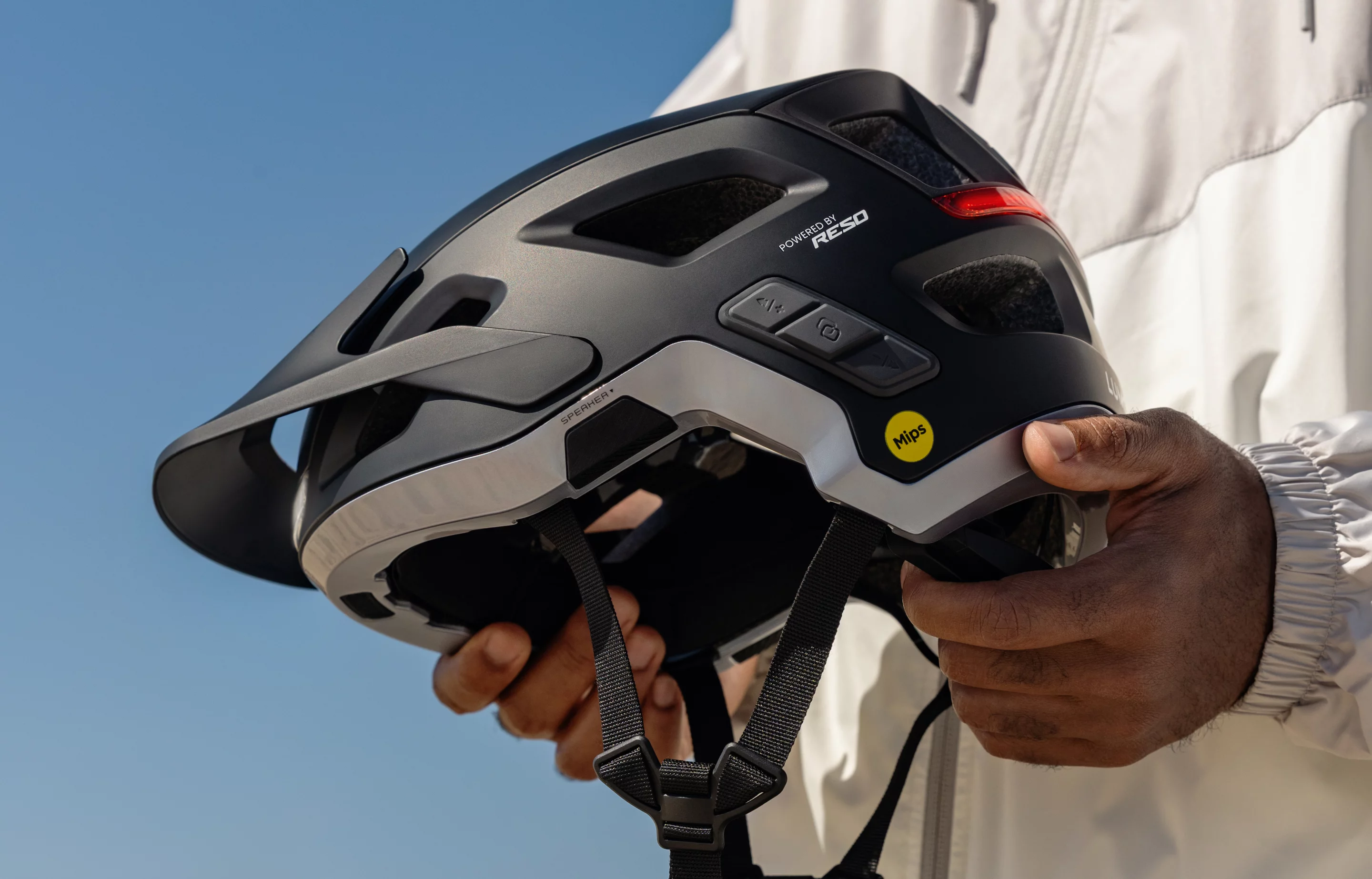 The intercom is activated via a tap on the helmet