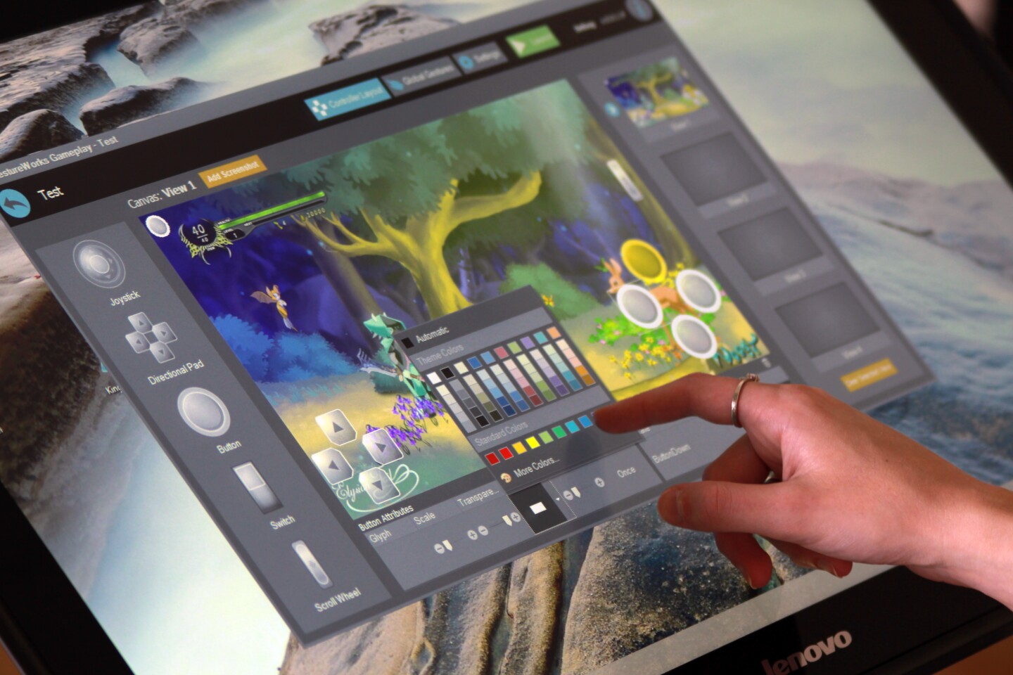 Each item can be moved anywhere on the display and altered in terms of size, color, opacity, and labeling to form a unique controller that's tailor-made for a specific title