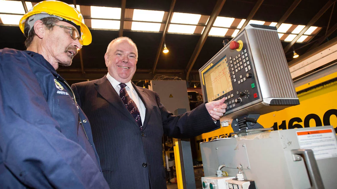 Chief Of Defence Materiel Bernard Gray at the plasma cutter controls