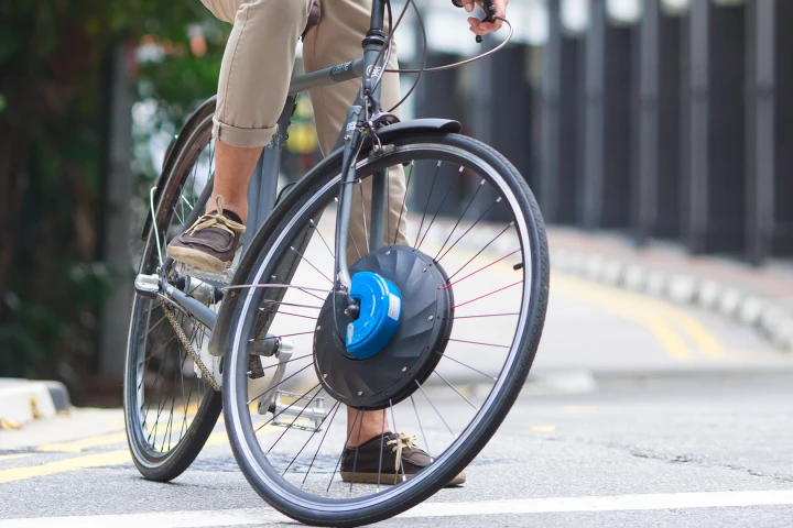 The UrbanX replaces a normal bike's front wheel
