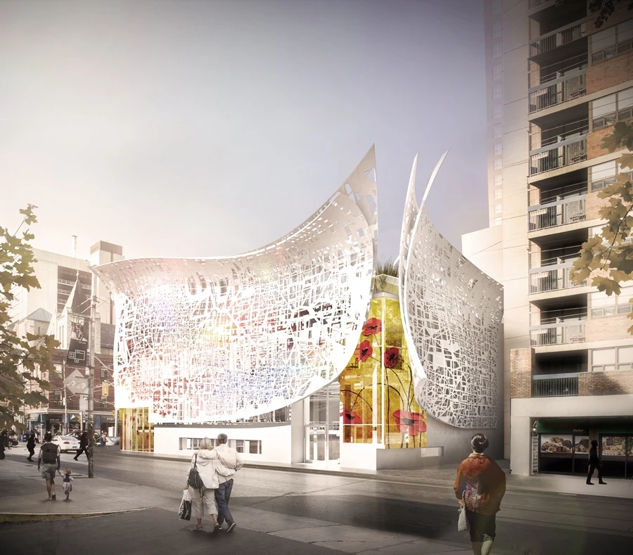 The façade is based on the locations of educational art facilities in Toronto