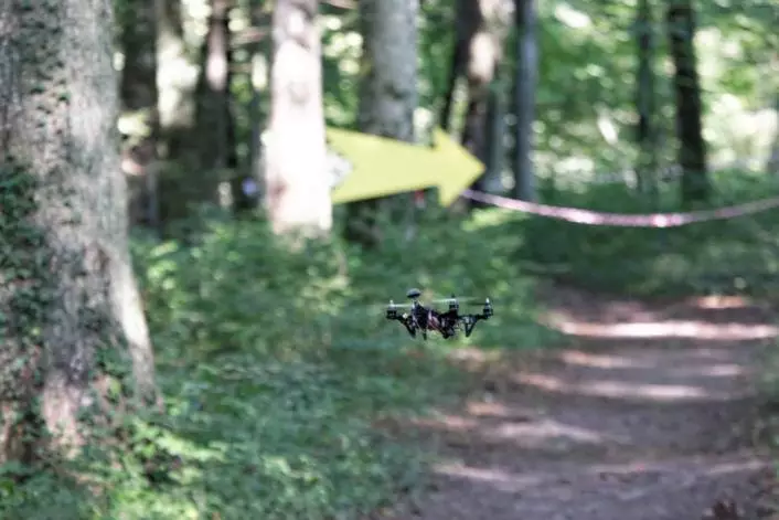 24 competitors raced their drones through the 150 m (492 ft) course