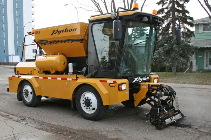 The Python 5000's single operator can quickly fill potholes from within the vehicle's cab
