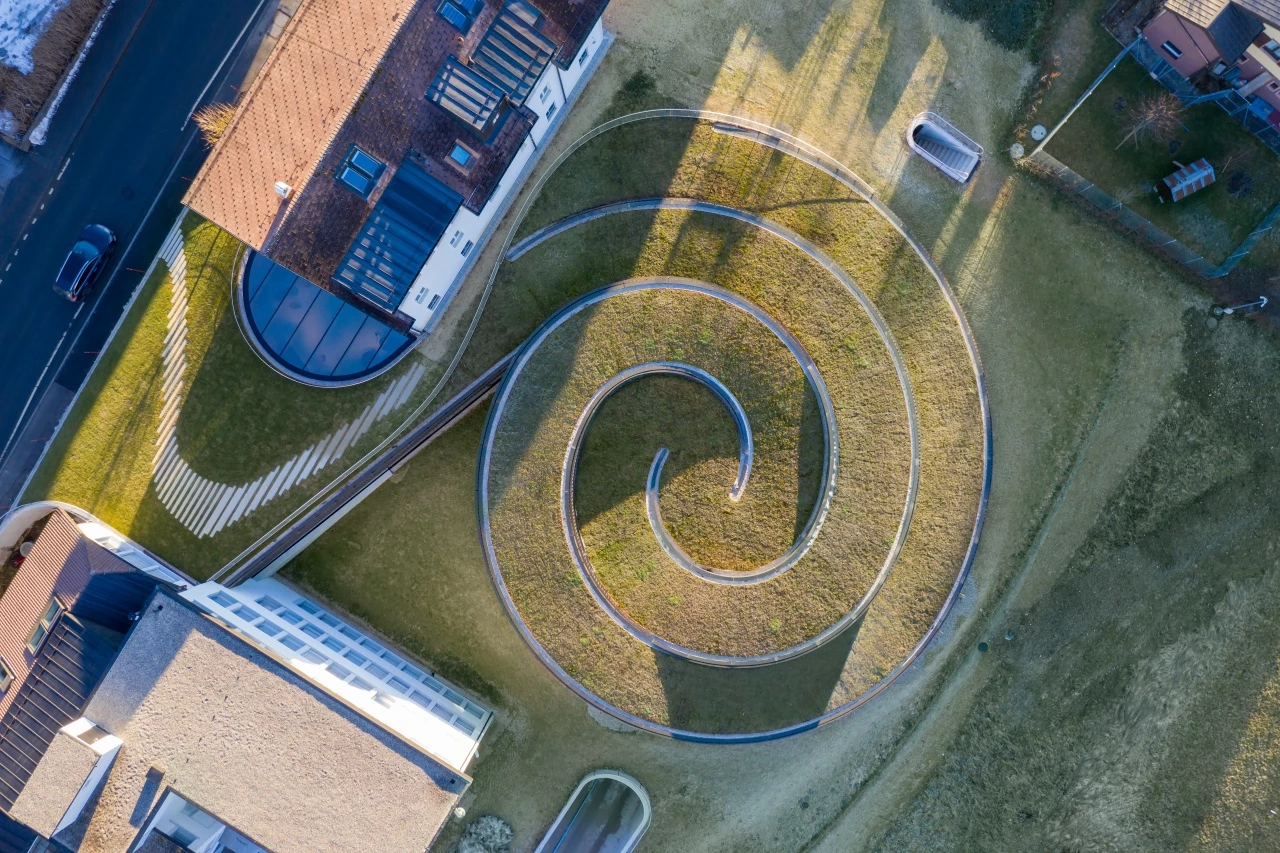 Musée Atelier Audemars Piguet's green roof helps insulate the building from sun and the extreme cold that's experienced throughout winter