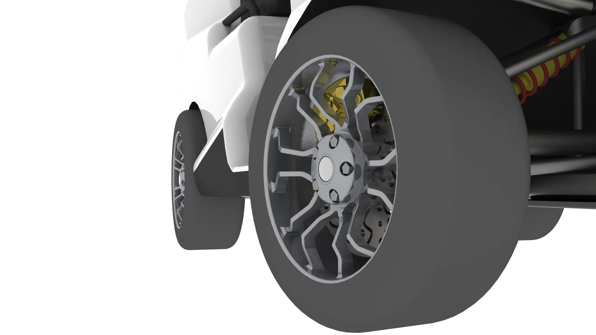 Front and rear suspension takes the shape of lightweight steel springs with hydraulic shock absorbers