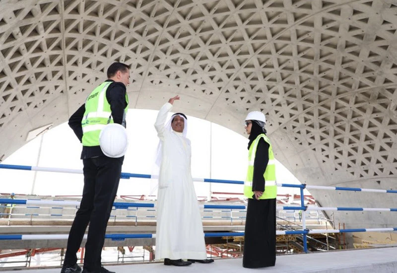 The structural steelwork of the Bee'ah headquarters has been installed, along with the building's centerpiece concrete dome