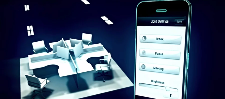 Office workers can adjust the brightness of individual lights and set lighting profiles for different moods