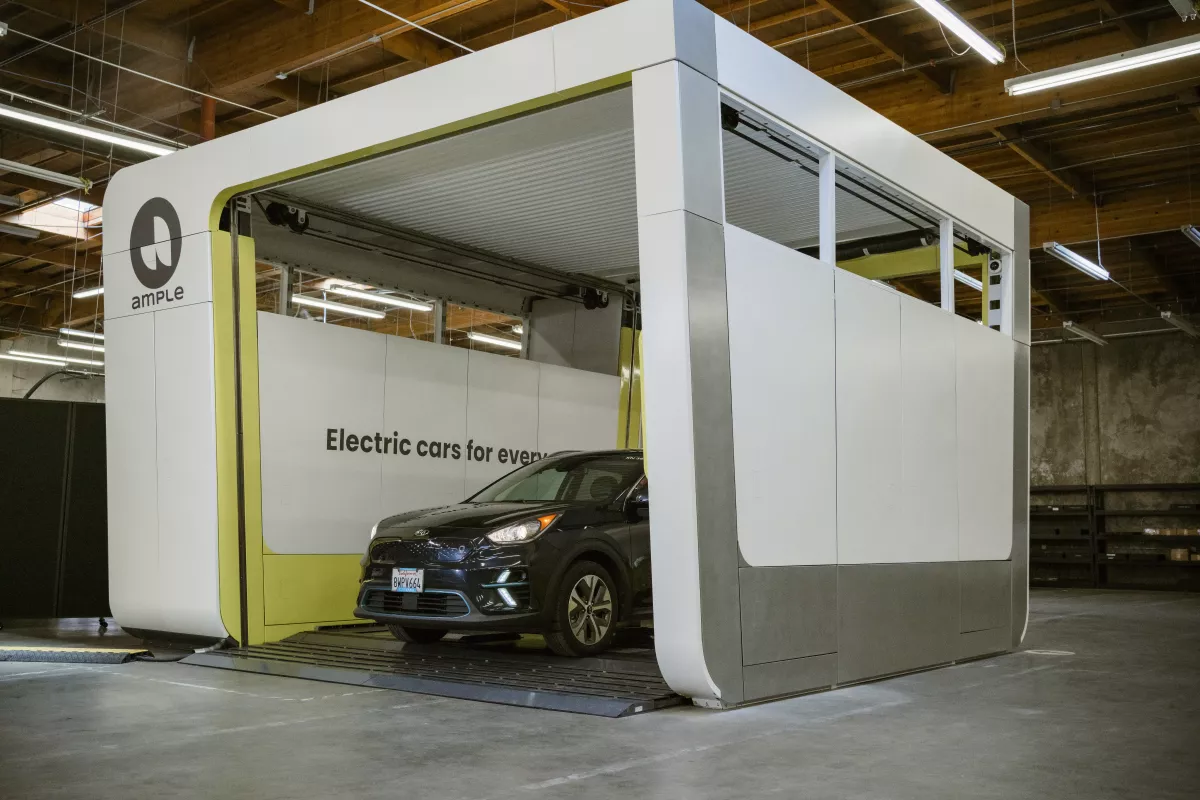 Ample's next-gen battery swap station can now exchange EV battery modules in five minutes, and supports "both small passenger cars and large delivery trucks"