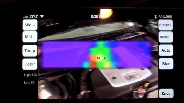 An IR-Blue image of a warm car engine