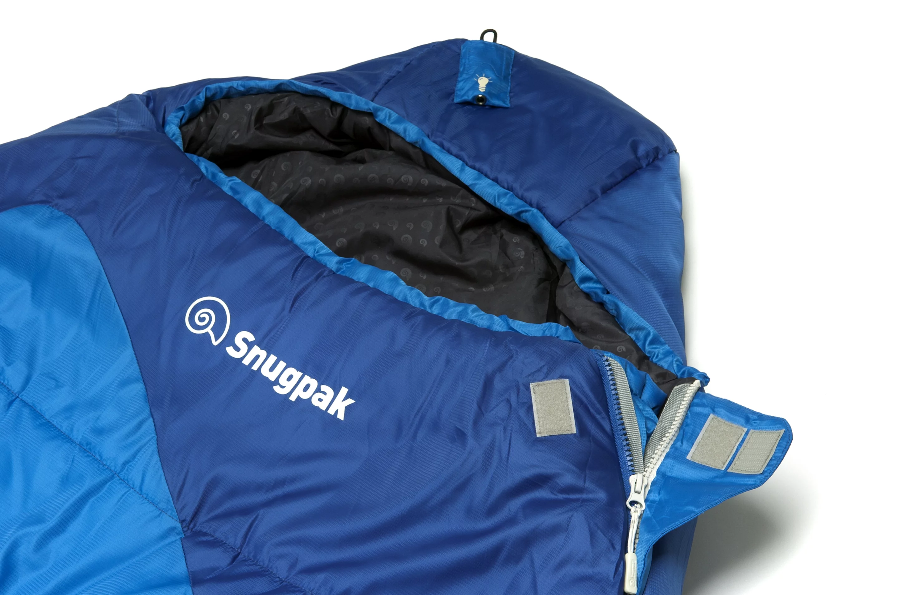 A small pouch on top of the mummy bag holds a small LED light