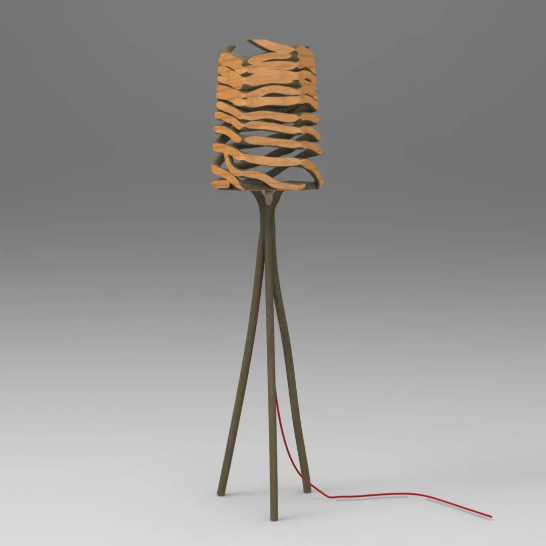 A timber spiral lampshade