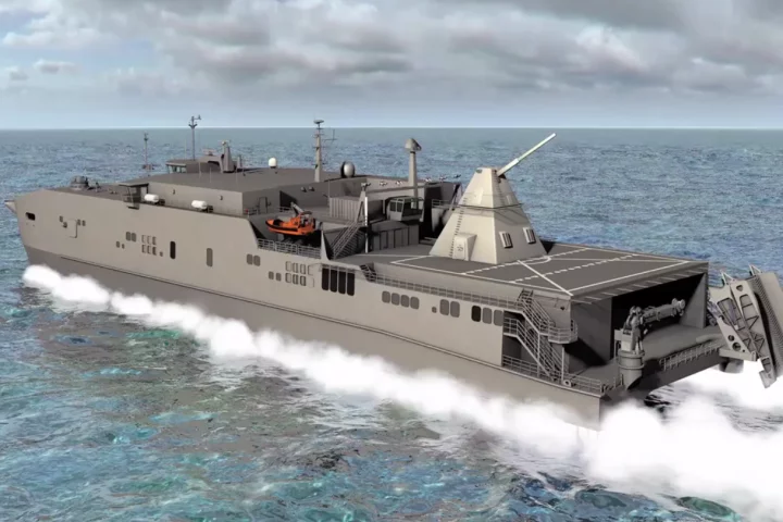 Artist's concept of a ship equipped with a railgun turret (Image: US Navy)