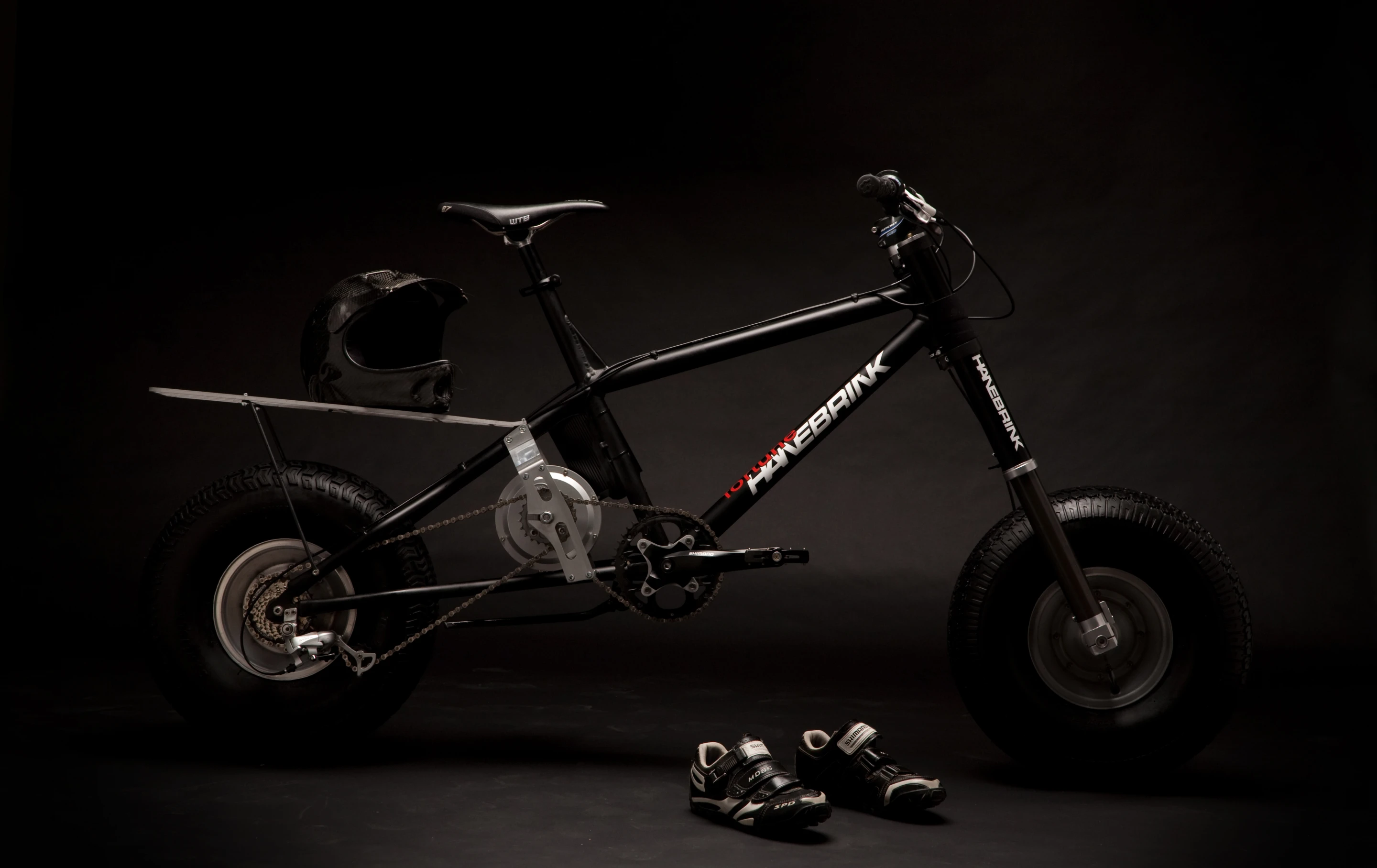 The rear cargo rack of the Hanebrink all-terrain vehicle can haul over 100 pounds - or a crash helmet