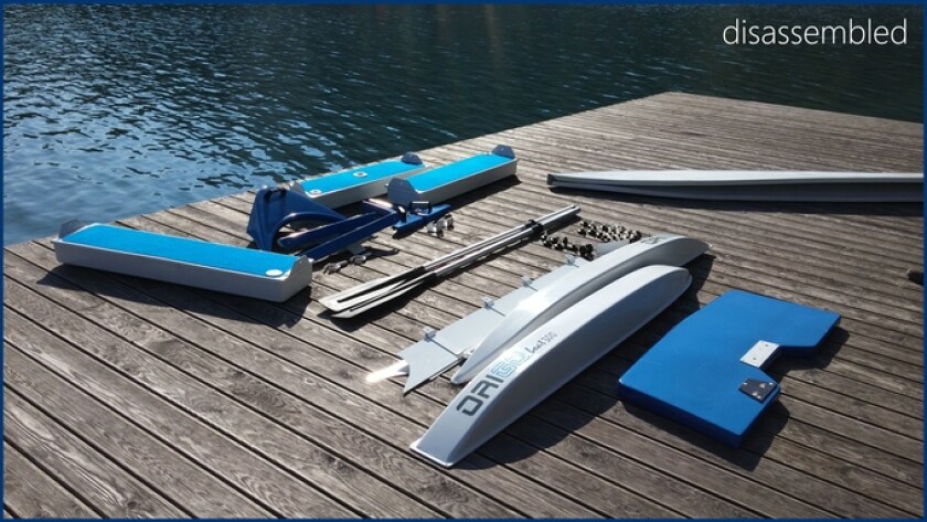 The Origo boat packs down to 280 x 25 cm (110 x 9.8 in)