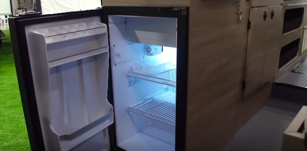 The Solis' fridge door swings fully open out the sliding door, providing indoor/outdoor access
