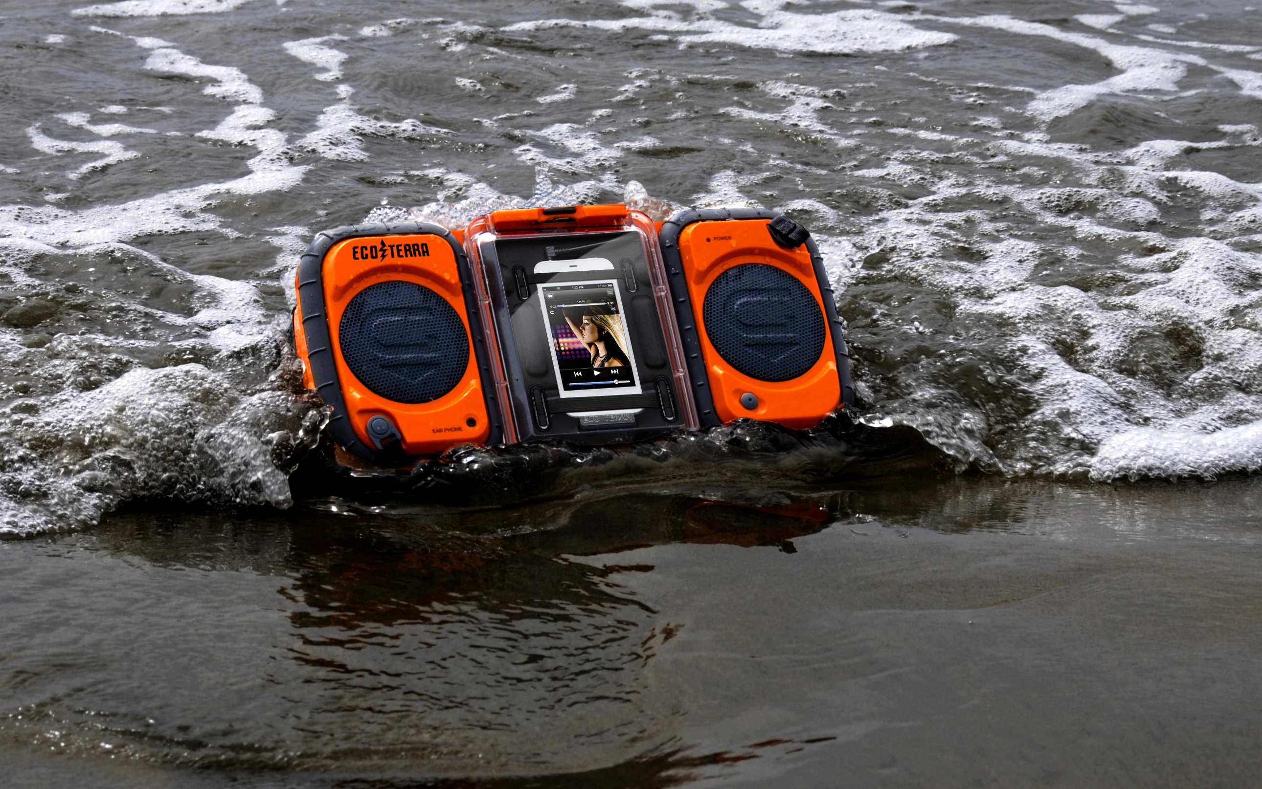 The Eco Terra also floats and, if dropped (or thrown) in the water, will adjust itself so that the two 3-inch full-range speakers always face up