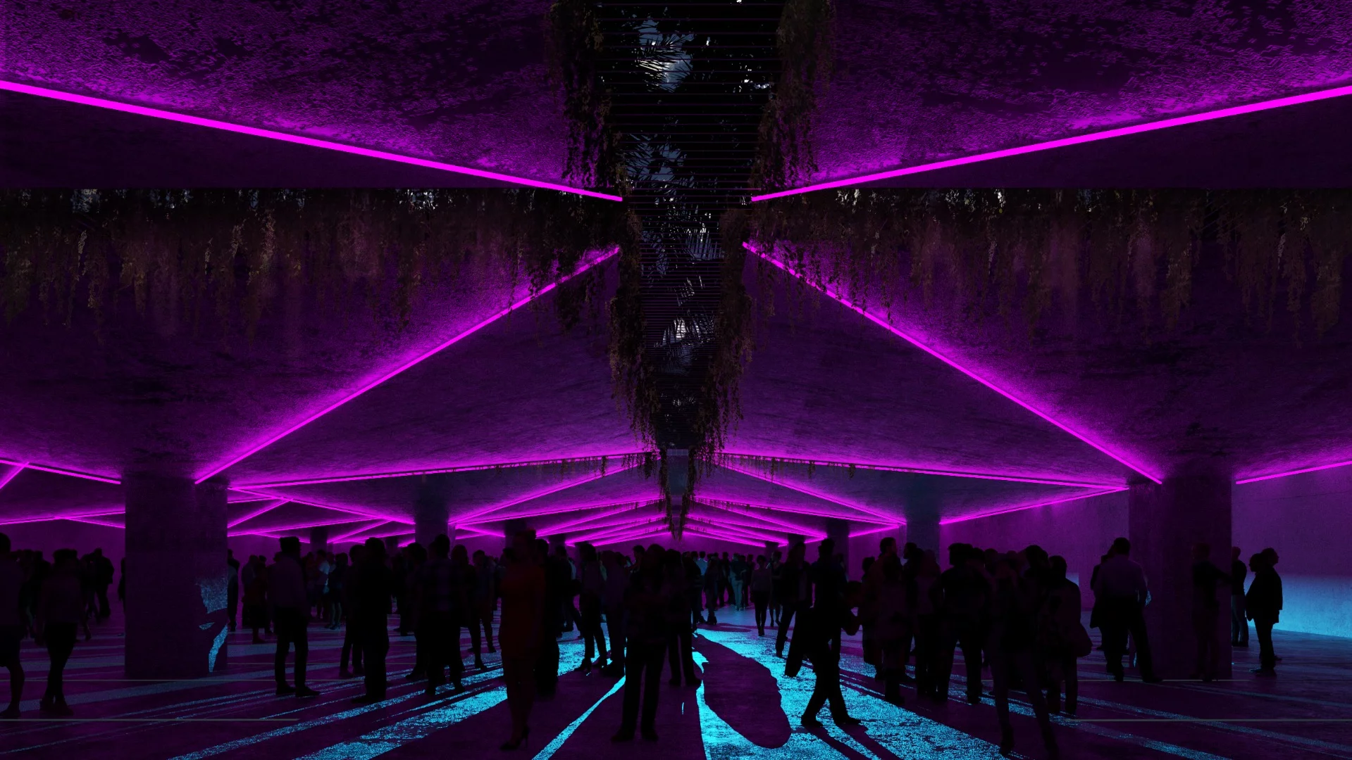 Renders also depict Miami Produce's underground car park being used as some kind of meeting place or nightclub venue