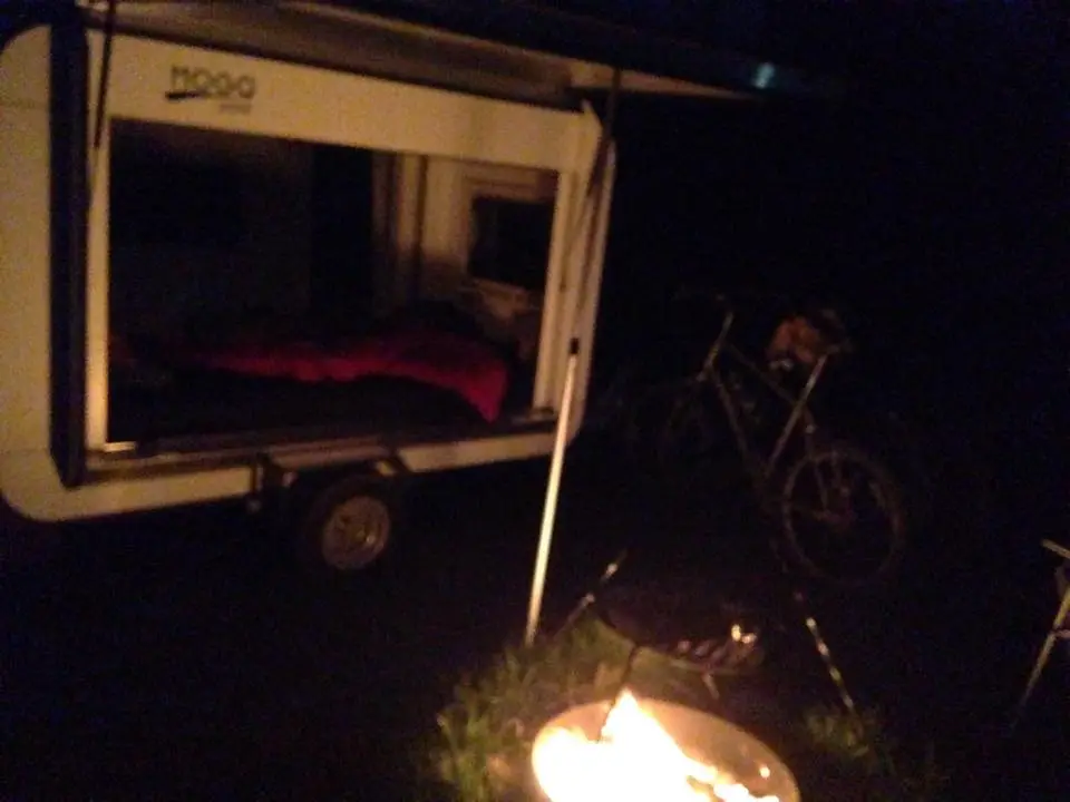 Enjoying the Mogo trailer at camp