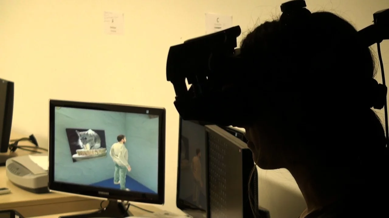 A human test subject, seeing the rat represented by an on-screen human avatar