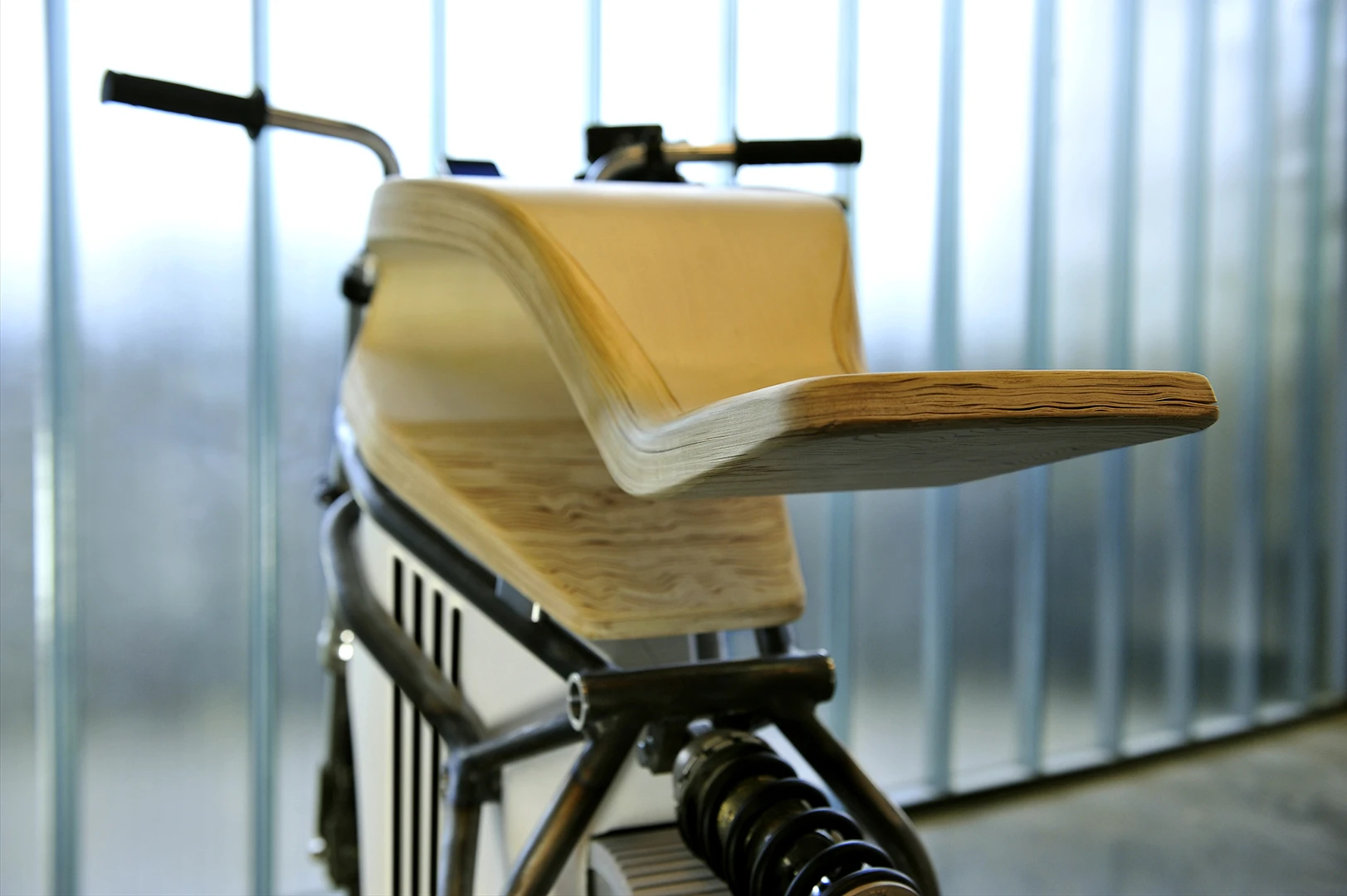 Martin Hulin's e-Raw electric motorcycle: clean single seat unit has no brake light or indicators
