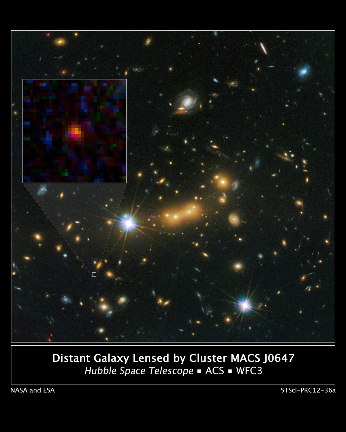 Distant galaxy lensed by Cluster MACS J0647 (Image: NASA)
