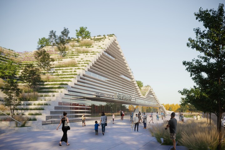 The Culture CBD Modern Technology Experience Center will be covered in greenery and invite visitors to climb on top of its hilly exterior