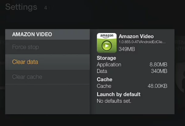 Clear Amazon video data and cache