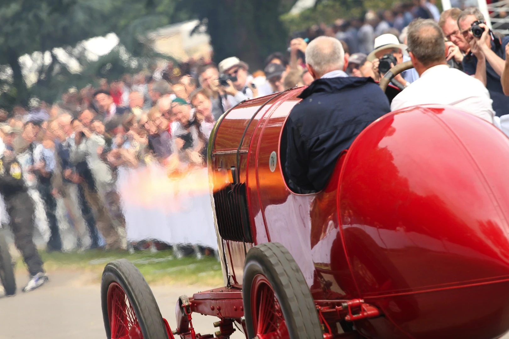 The “Beast of Turin” is an aptly-named four-cylinder 28.5 liter FIAT S76, the fastest (unofficially) car in the world in 1911 when it was recorded at 135 mph on public roads at Ostende in Belgium but was unable to complete a return run for the record. It had been anticipated as an entrant at the last Festival of Speed but just failed to complete an exhaustive ten year restoration in time. Here’s a lovely video of the first time the beast fired in over a century.