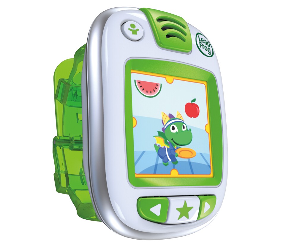 The chunky, brightly-colored LeapFrog LeapBand features a 1.4-inch color screen along with hard-to-miss buttons and a speaker