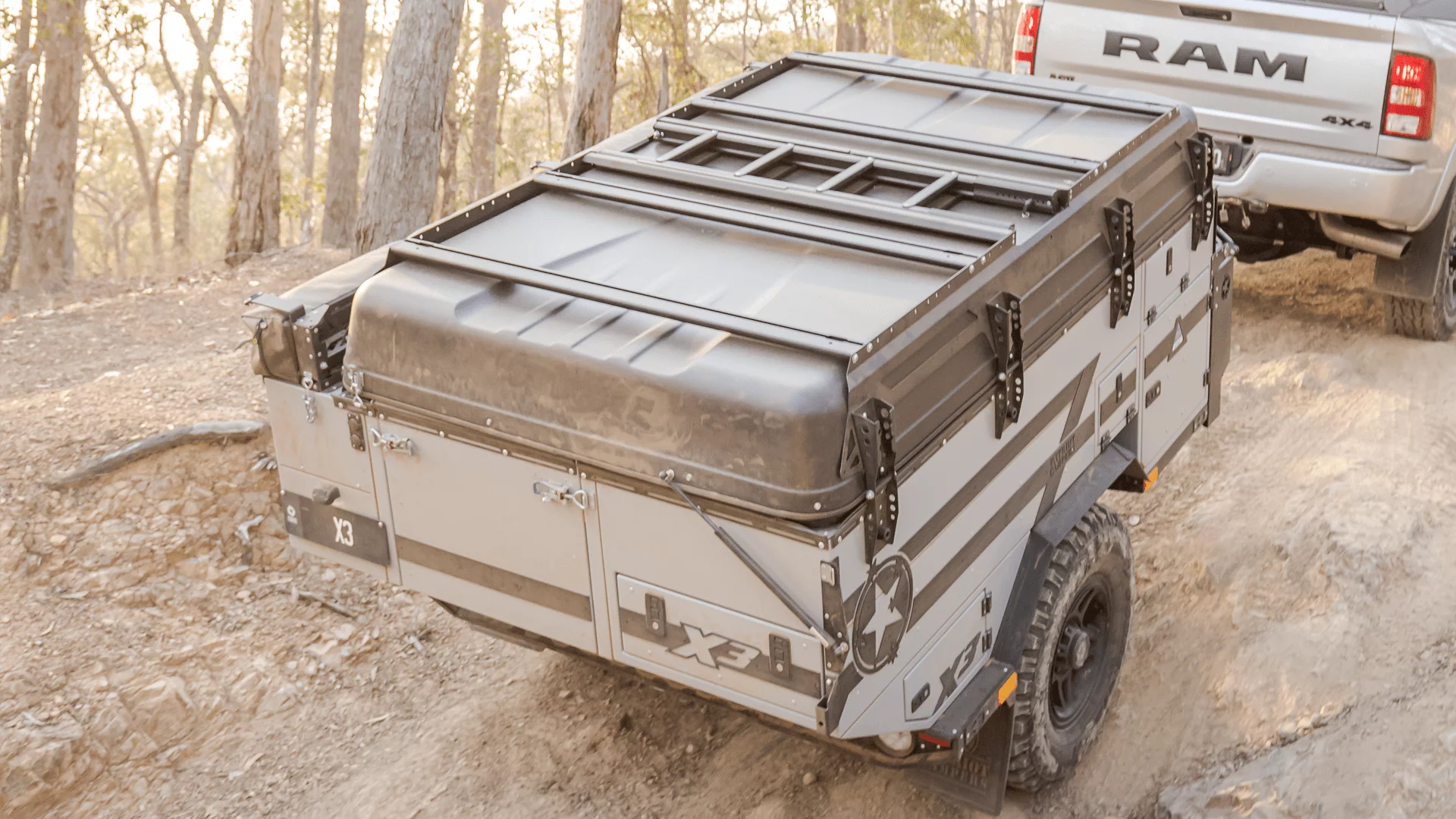 The X3 top includes a built-in Exorack mounting system and the tent ladder