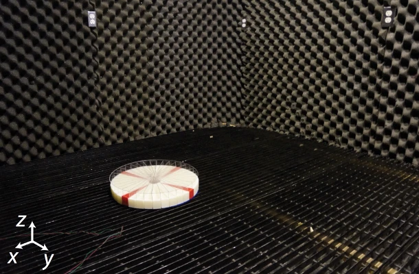 Researchers test the sensor in a sound-dampening room to eliminate echoes and unwanted background noise