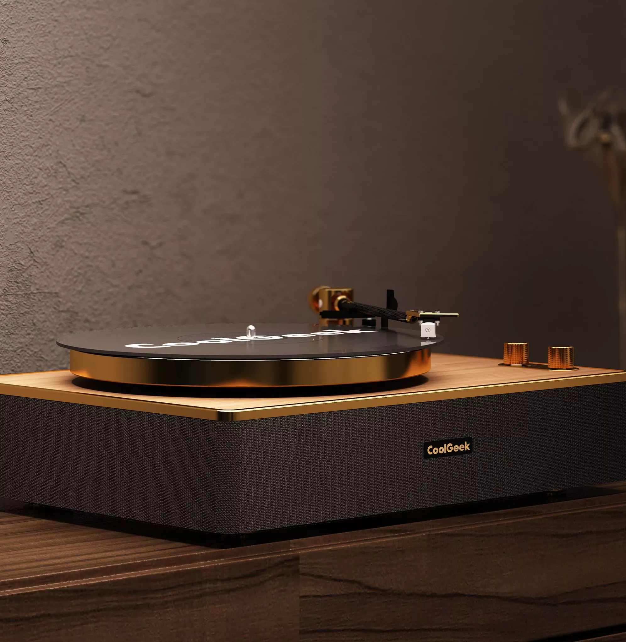 The CS-01's belt-drive turntable automatically starts spinning when the tonearm is manually lifted for placement of the stylus on the vinyl record, and auto stops at the end of a side
