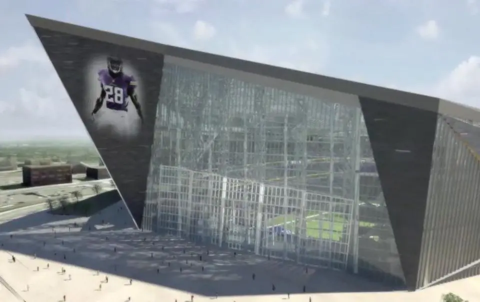 Main entrance of the Viking Stadium with the doors closed