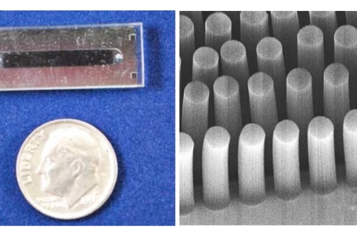 This tiny microfluidic device uses carbon nanotubes 30 microns in diameter to separate cancer cells from normal blood cells (Image: Brian Wardle)