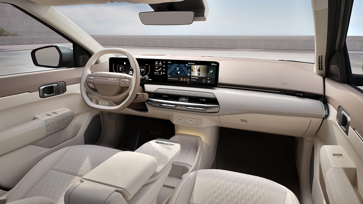 The EV4's interior is largely similar to that of the EV3, but you've got a 30-inch infotainment setup and a relaxing Rest Mode for the front seats