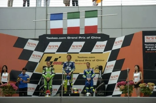 Another podium with Sete Gibernau - Rossi in the centre, Melandri at right and Jacque at left.