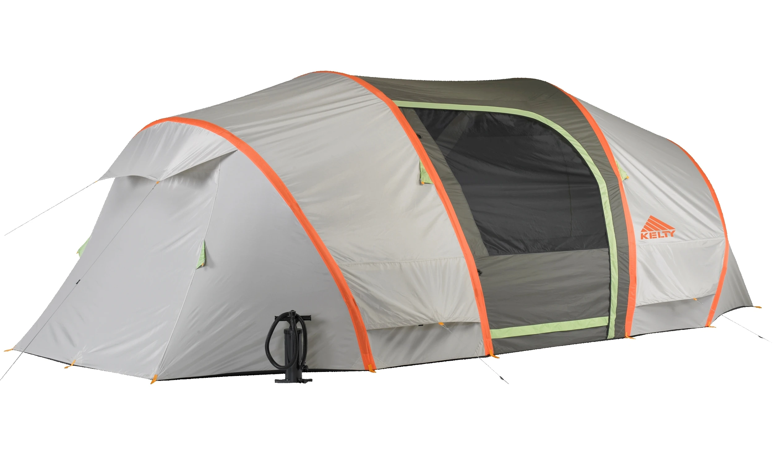 The Kelty Mach 6 includes two sleeping modules connected by a central gear vestibule