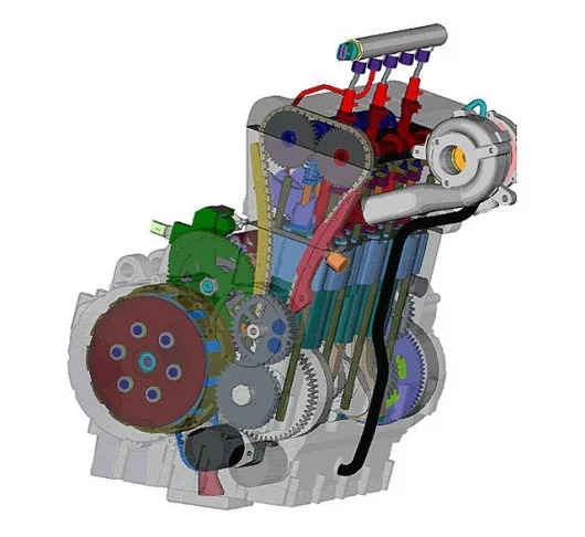 AVL's triple - Since a three cylinder engine is free of 1st and 2nd order forces of inertia only the rotating component was balanced on the crankshaft. Additionally the usual balancing of 1st order moments of inertia by a balancer shaft (split in two part