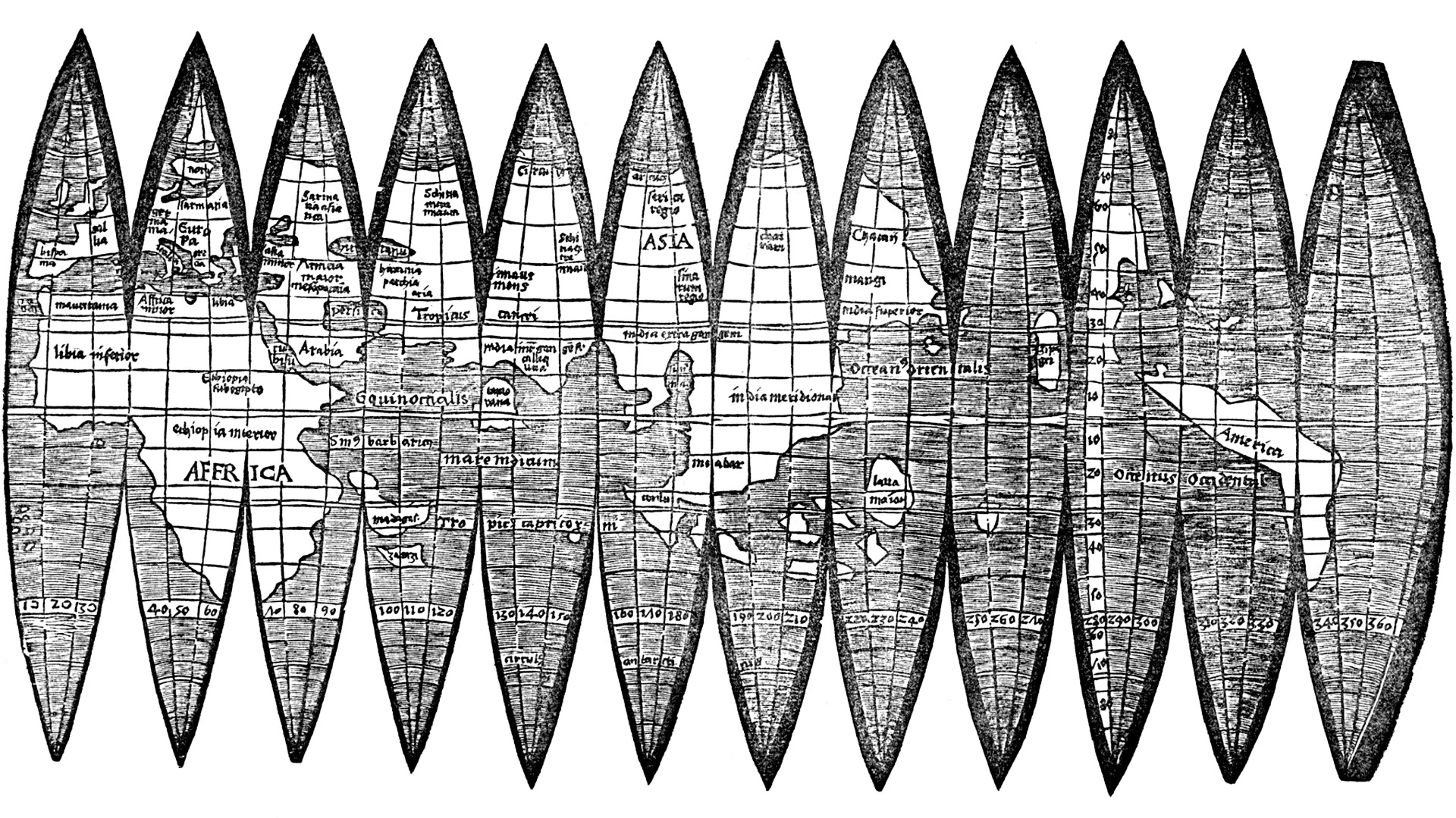 One of four known copies of a map that is a significant milestone in the mapping of the world and the only separately published map by Waldseemüller in private hands. It is the first printed globe, the first 'accurate and complete' map of the world in 360°, the first to show a separate South and North American continent, the first to show the Pacific Ocean as a separate entity, the first to show Cape Horn and a defined western coastline to South America and most significantly, the first map or globe to name "America".
