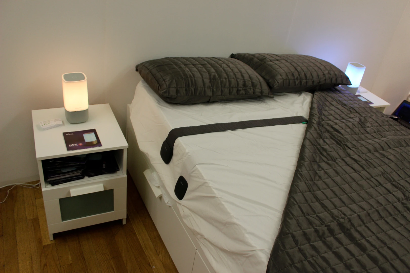 The Nox Smart Sleep System is made up of three parts: the new Nox light, the RestOn smart band and the Sleepace app