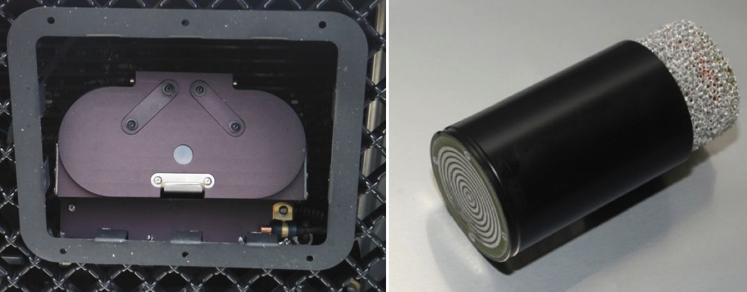 The cannon, in its closed state (left) and one of the GPS tags