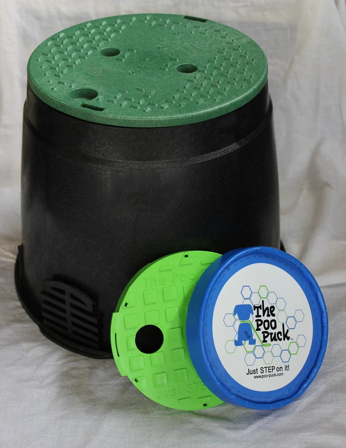 The Poo Puck and Poo Bin are designed to help clean up doggy do dos