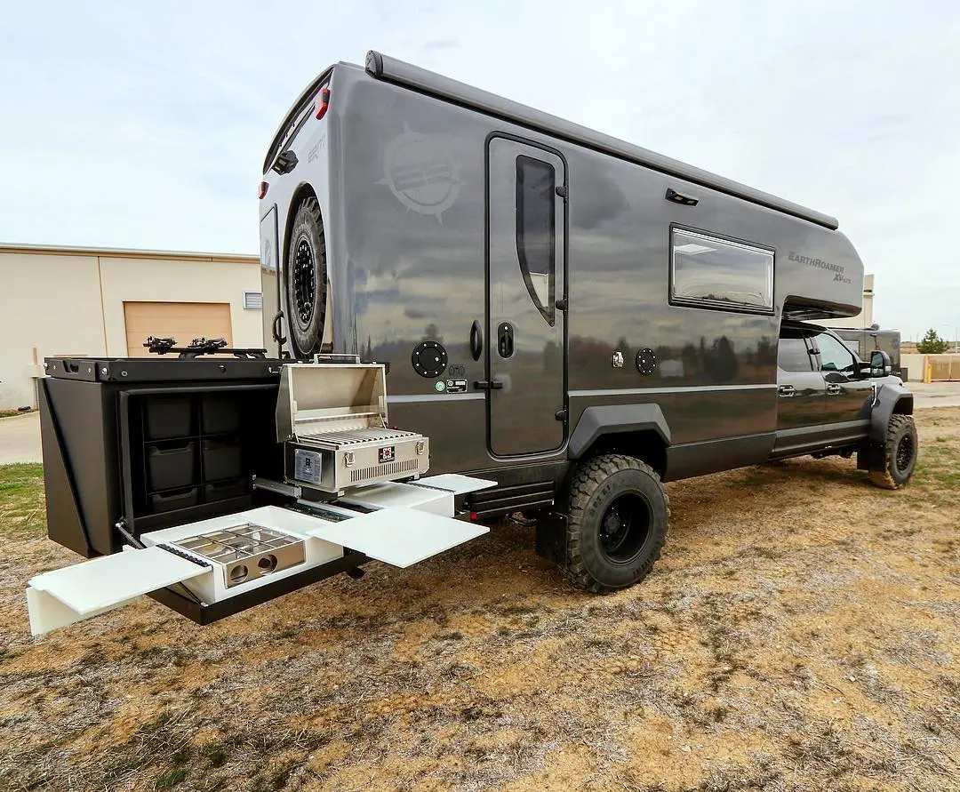 EarthRoamer XV-LTS with swing-out storage and outdoor kitchen
