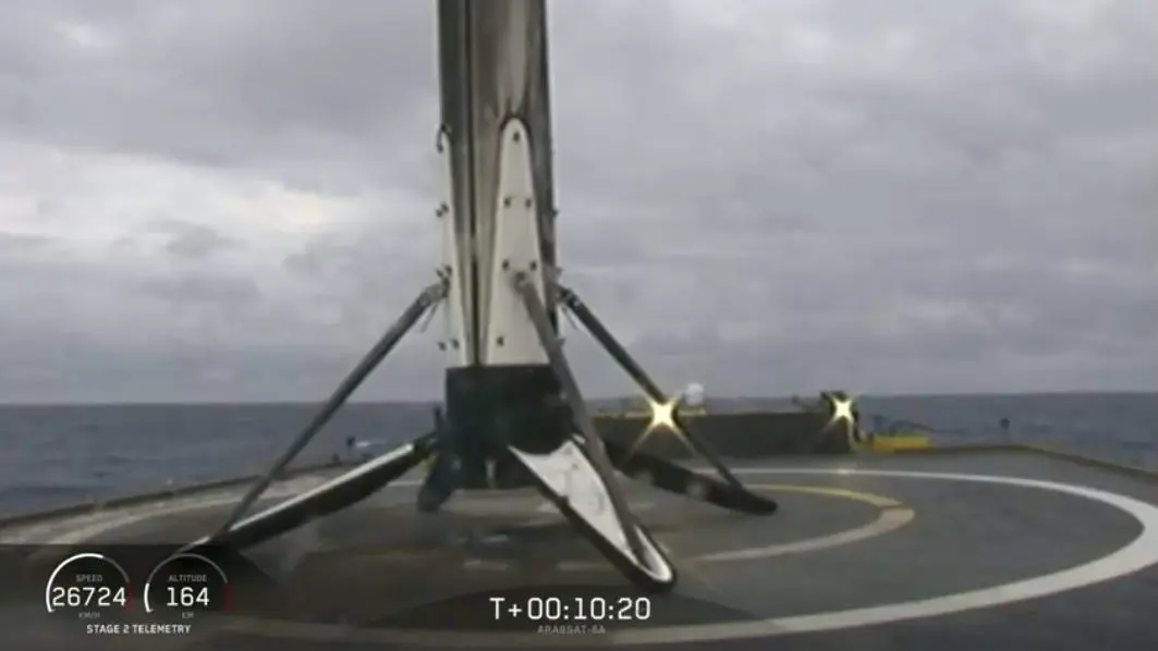 Falcon booster lands on the SpaceX's drone ship at sea