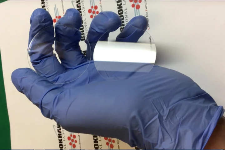 A sample of the nanotextured glass (left), as compared to an untreated sample