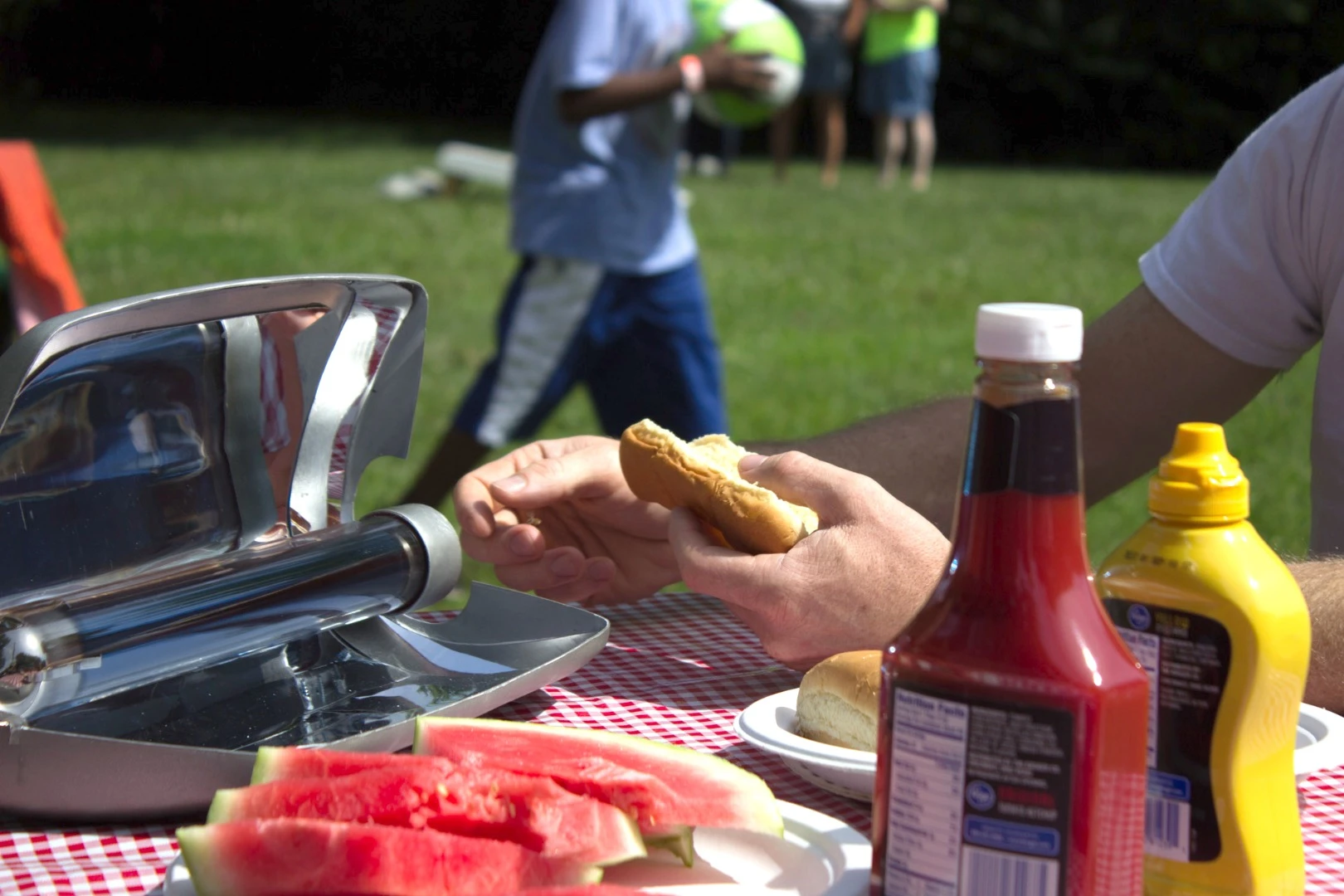 The reflectors focus sunlight onto the cooking tube, bringing heat up as high as 550 F