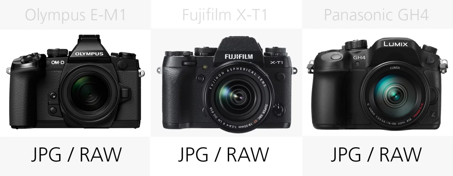 Filetype comparison Olympus E-M1, Fujifilm X-T1 and Panasonic GH4
