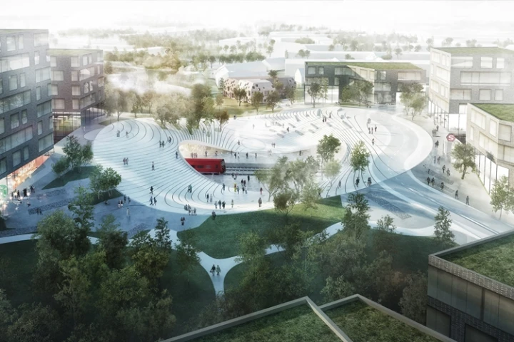 Vinge Train Station, in Denmark, will have an undulating circular design that helps avoid splitting the city in two