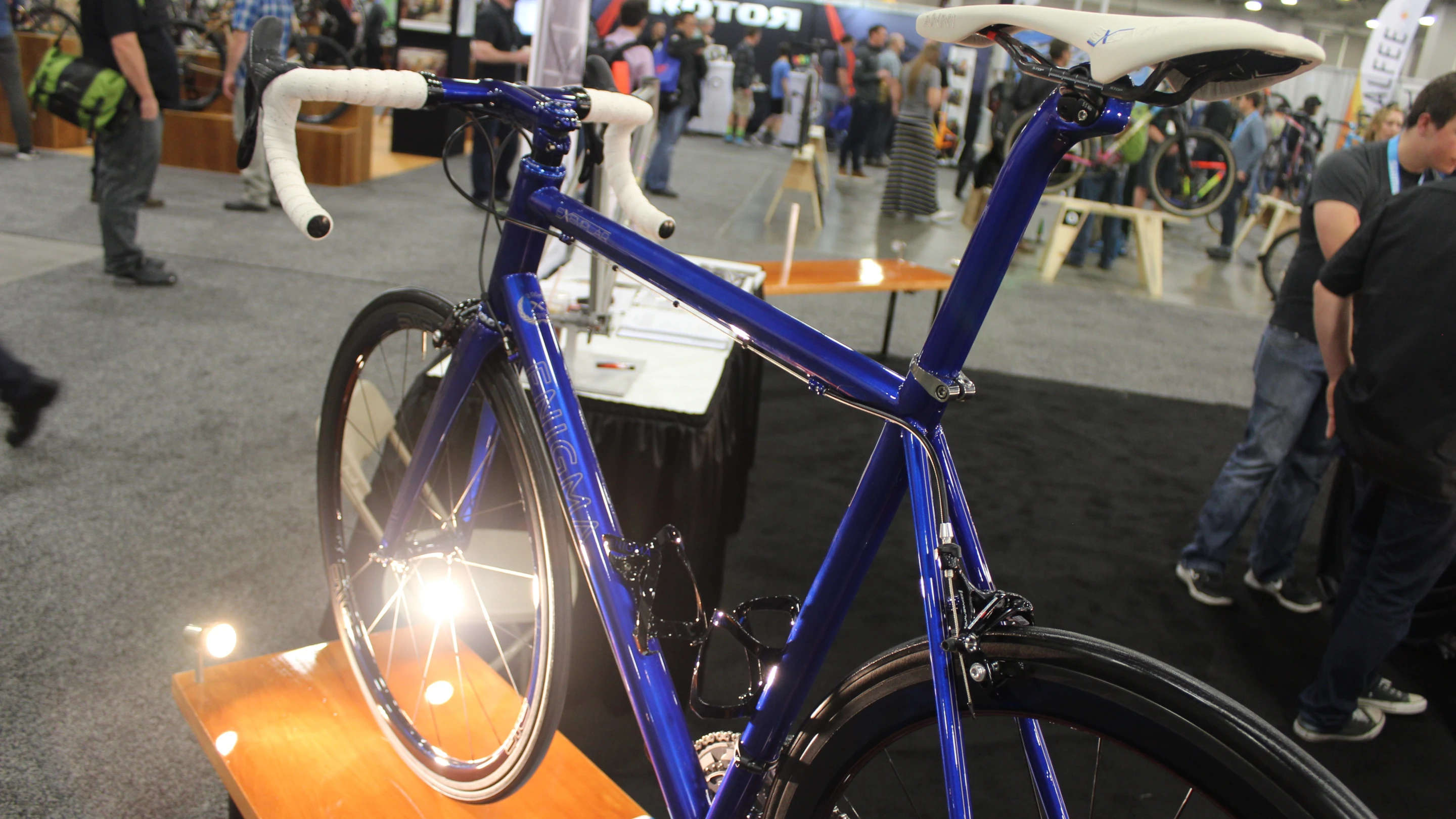 Bluest bicycle in the show? A gorgeous shiny titanium road bike from Enigma